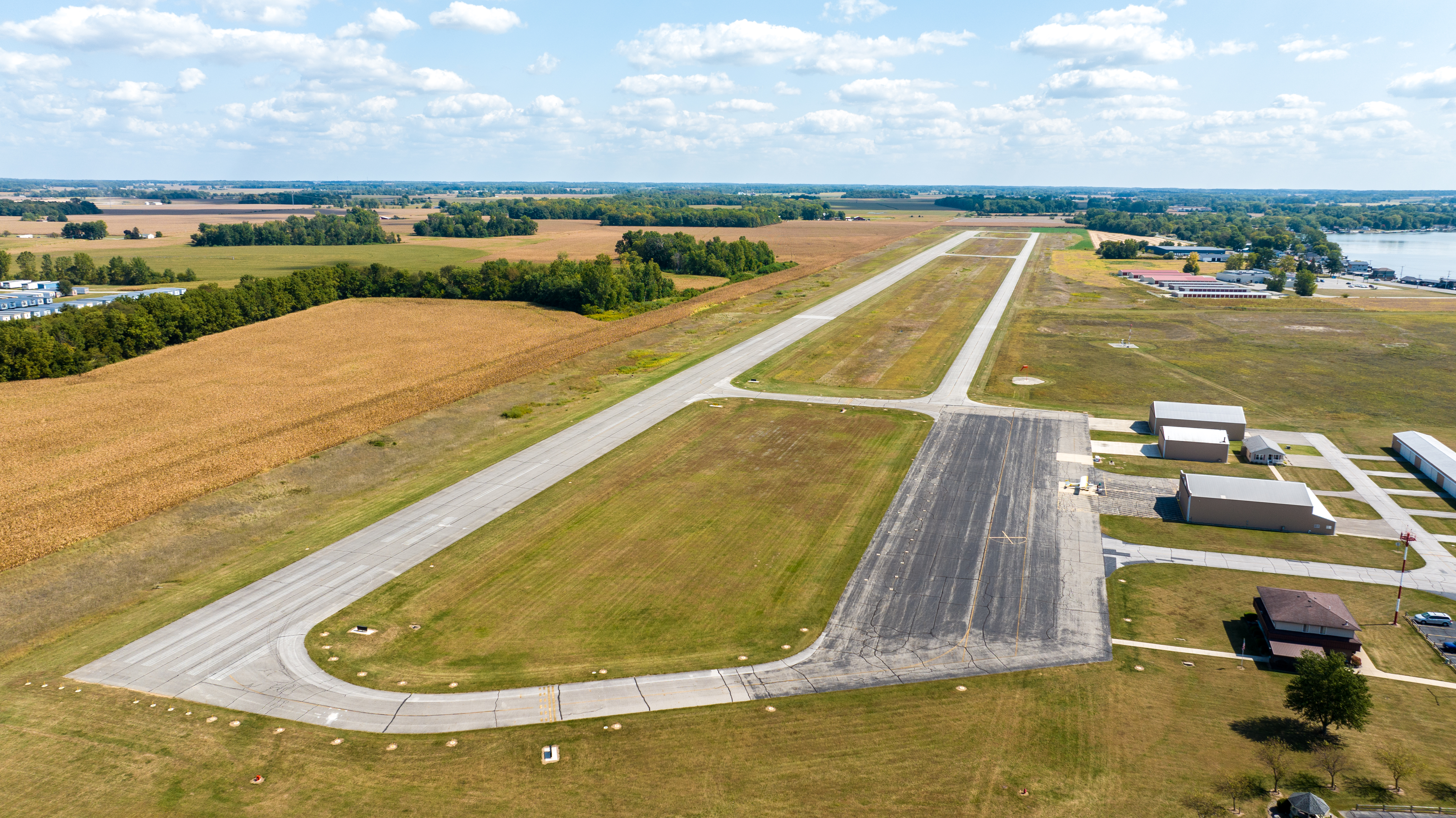 Aerial view of Fulton County Airport runway and grounds